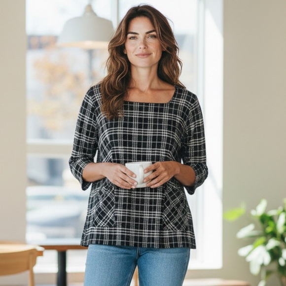 Talbots Tops - Talbots Black and White Checkered Blouse